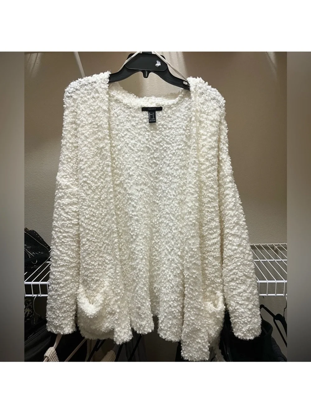 Forever 21 Cream Popcorn-Knit Open Cardigan